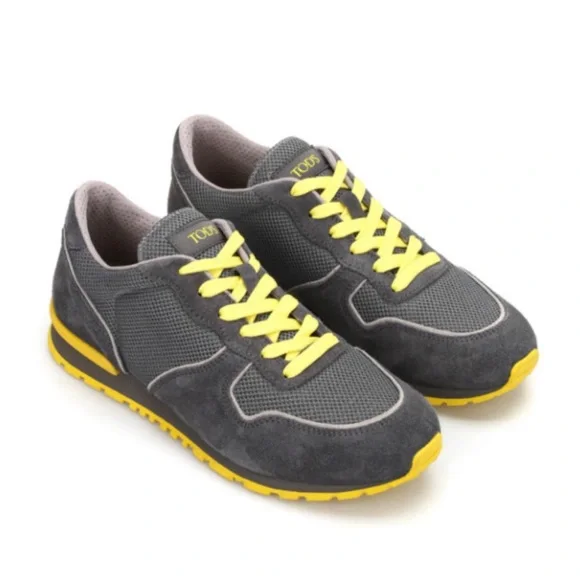 Tod's | Grey & Yellow Suede Allacciato Active Sportivo Sneakers - Picture 1 of 15